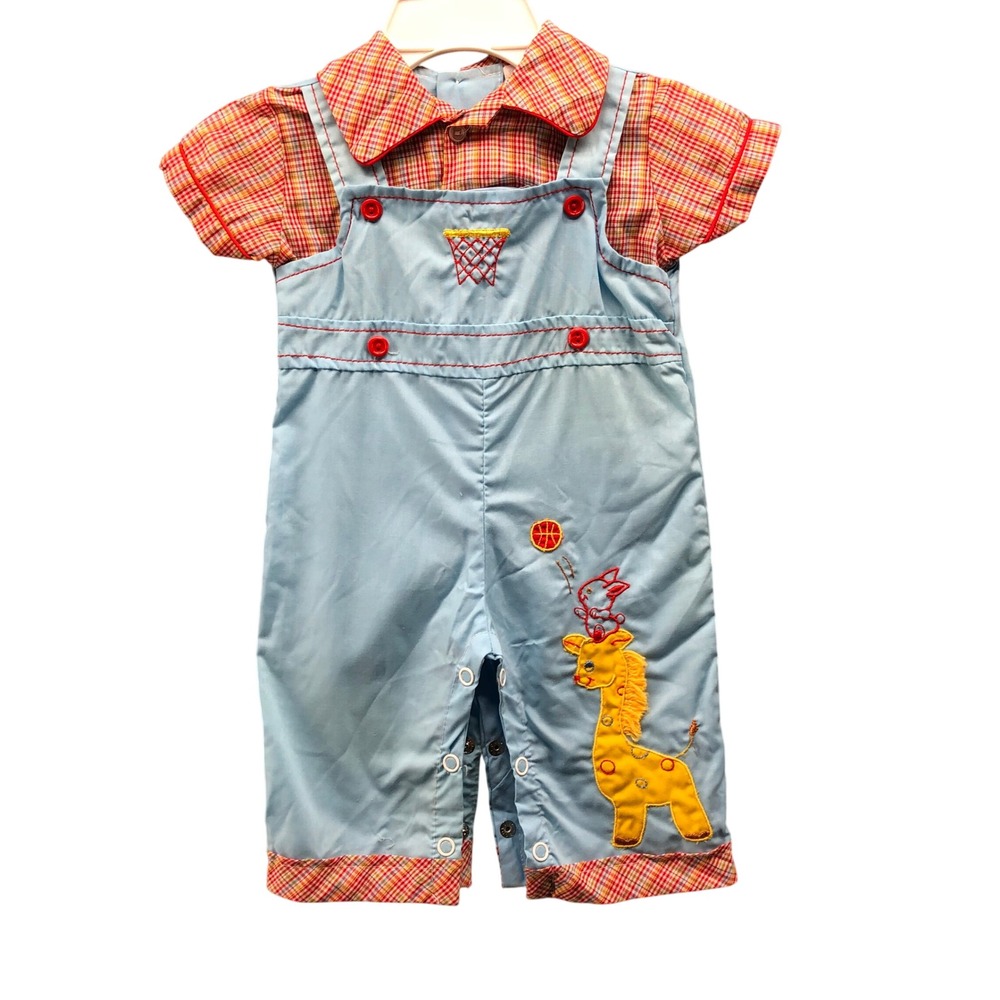 Vintage Cradle Togs Babys 6-12M 9-12M Romper Embroidered Giraffe Basketball